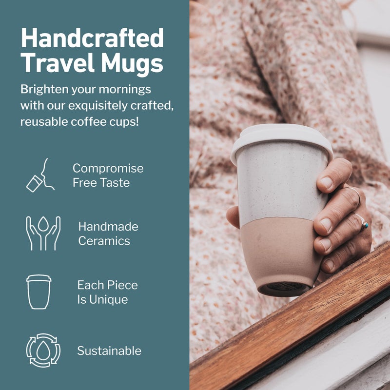 NOVA CERAMICS Travel Mugs - Reusable Coffee Cup â€“ Cute Coffee Mugs Travel Coffee Tumbler â€“ Microwave & Dishwasher Safe To Go Coffee Mug- Gifts For Women Men Him Her â€“ 12oz - Dune - Image 2